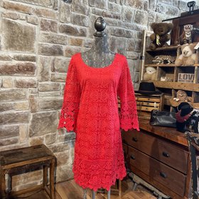 Alfani Red Boho Lace Crochet Mini Dress, Size XL