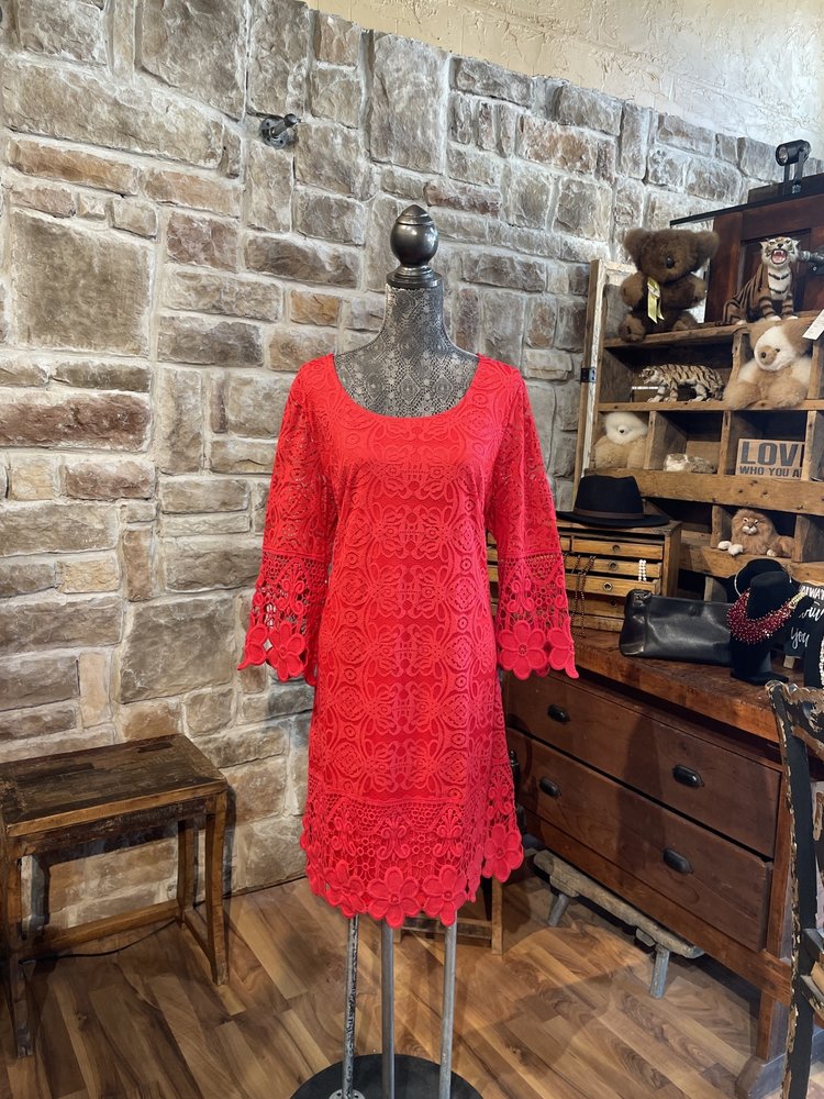Alfani Red Boho Lace Crochet Mini Dress, Size XL