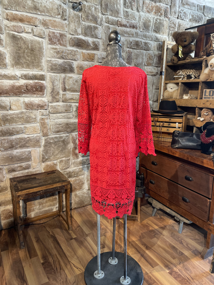 Alfani Red Boho Lace Crochet Mini Dress, Size XL