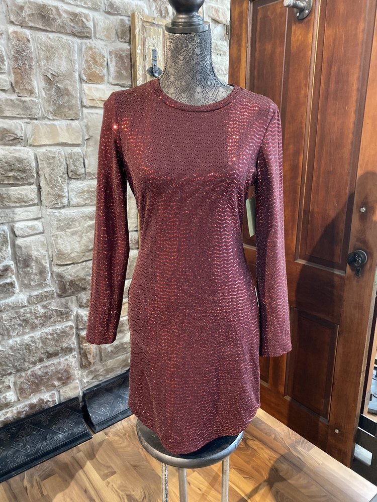 B Darlin Burgundy Shimmer Dress
