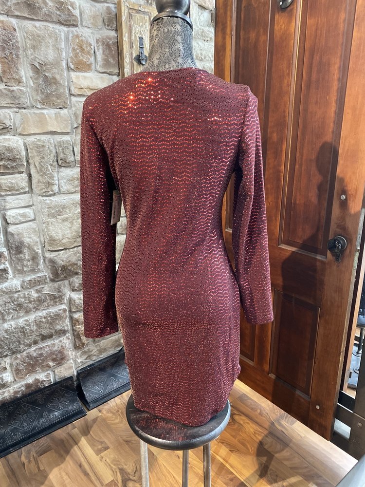 B Darlin Burgundy Shimmer Dress