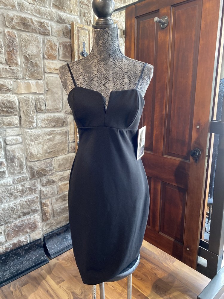 Love Nickie Lew Black Bodycon Dress with Notched Front, Size L