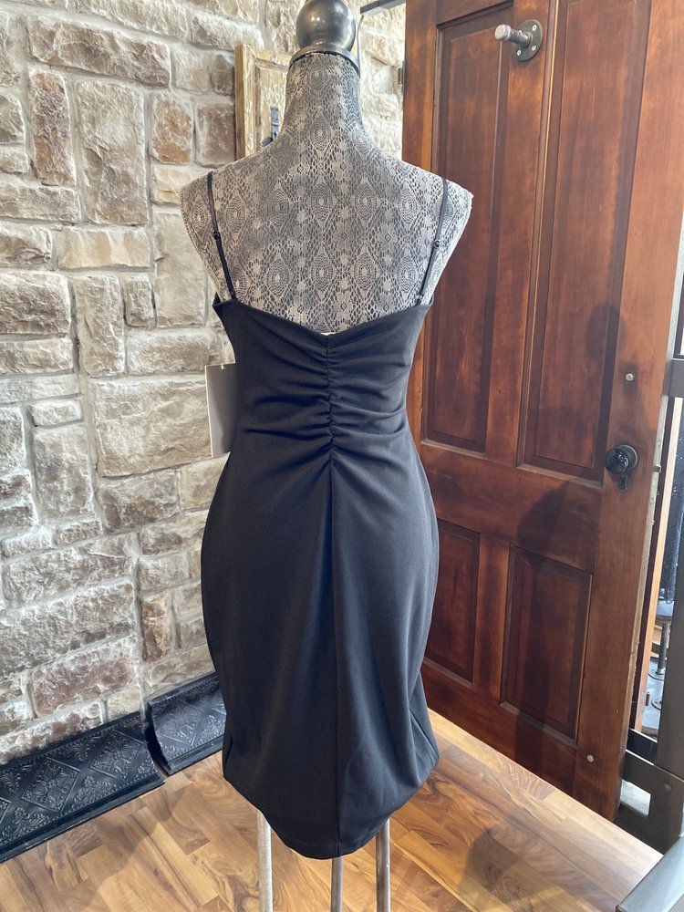 Love Nickie Lew Black Bodycon Dress with Notched Front, Size L