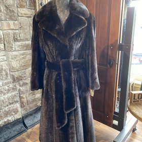 Dark Ranch Full Length Mink Coat with belt, Size M