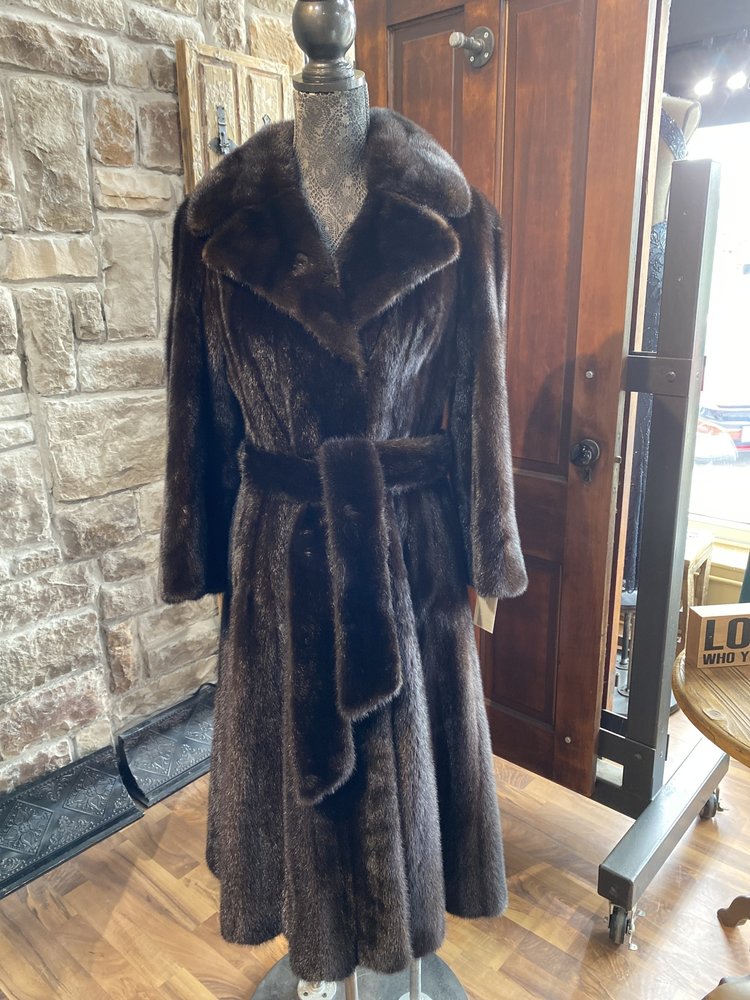 Dark Ranch Full Length Mink Coat with belt, Size M
