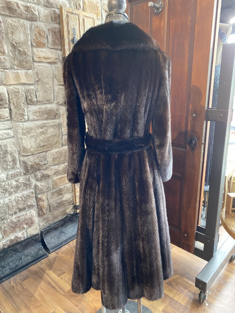 Dark Ranch Full Length Mink Coat with belt, Size M