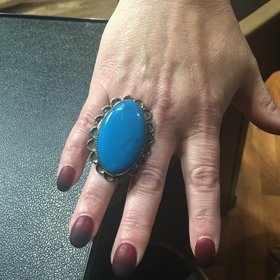 Nickel Silver and Turquoise Ring-Size 10