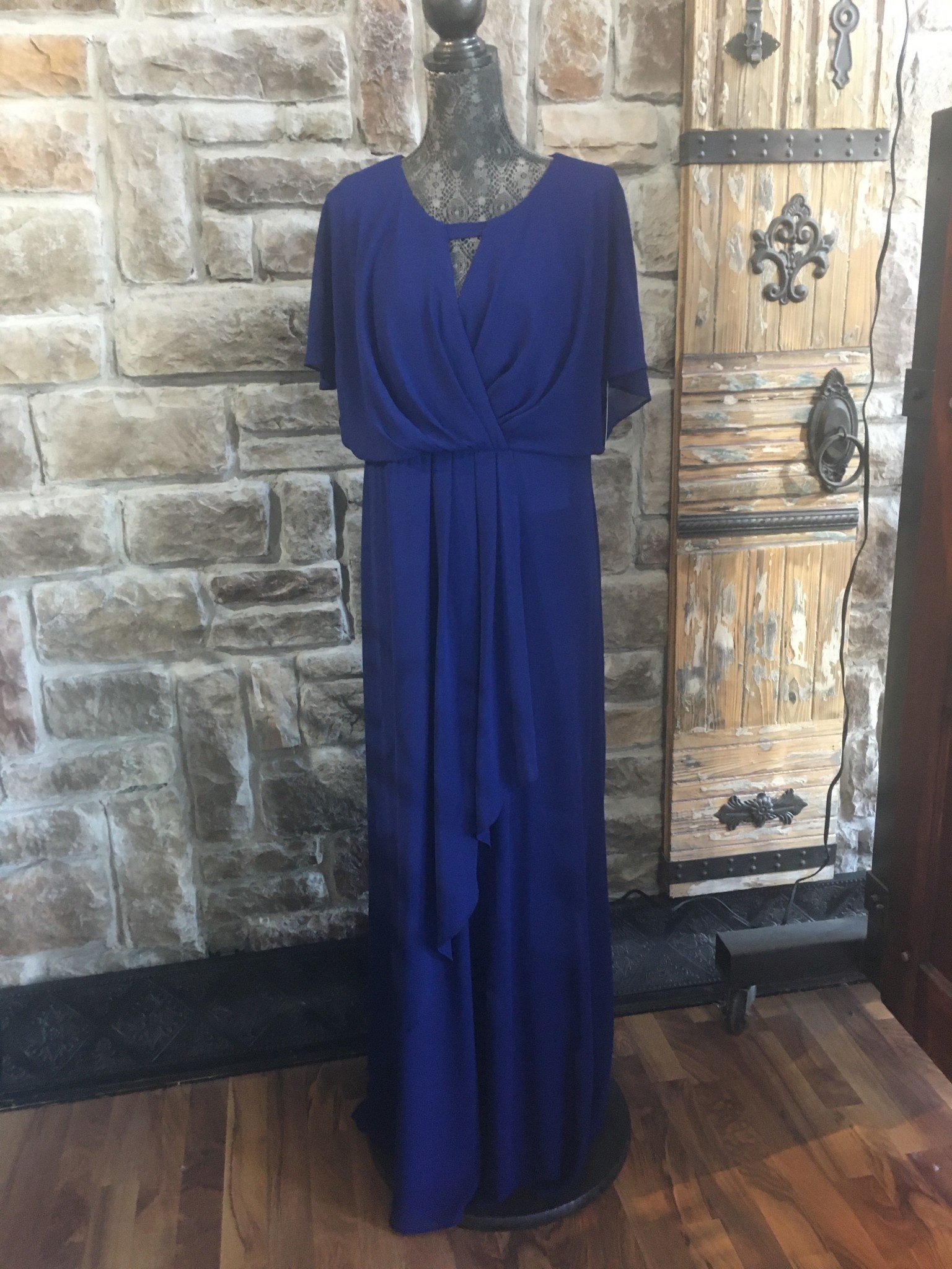 Royal Blue Faux Wrap Gown, Size 14W - Elements Unleashed