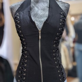 Lydia USA Black Lace-Up Halter Top
