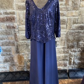 Alex Evenings Navy Faux 2-Piece Sequin Gown, Size 22
