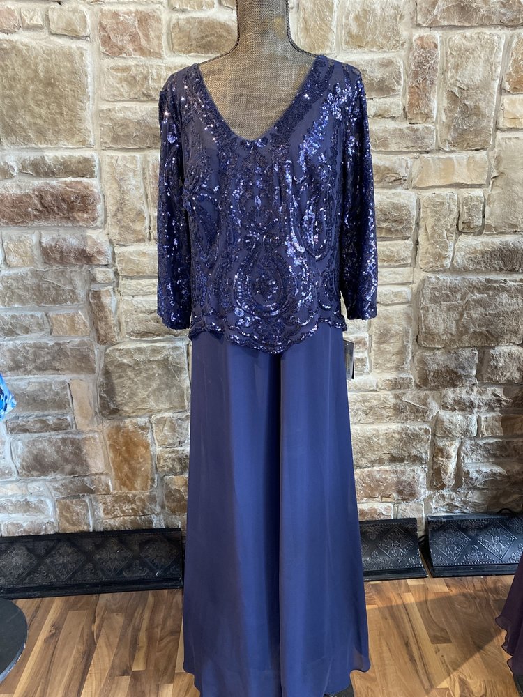 Alex Evenings Navy Faux 2-Piece Sequin Gown, Size 22