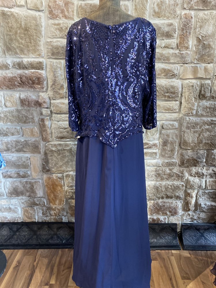 Alex Evenings Navy Faux 2-Piece Sequin Gown, Size 22