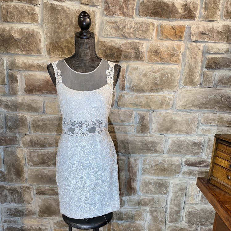 Aqua Ivory Lace Sheath with Illusion