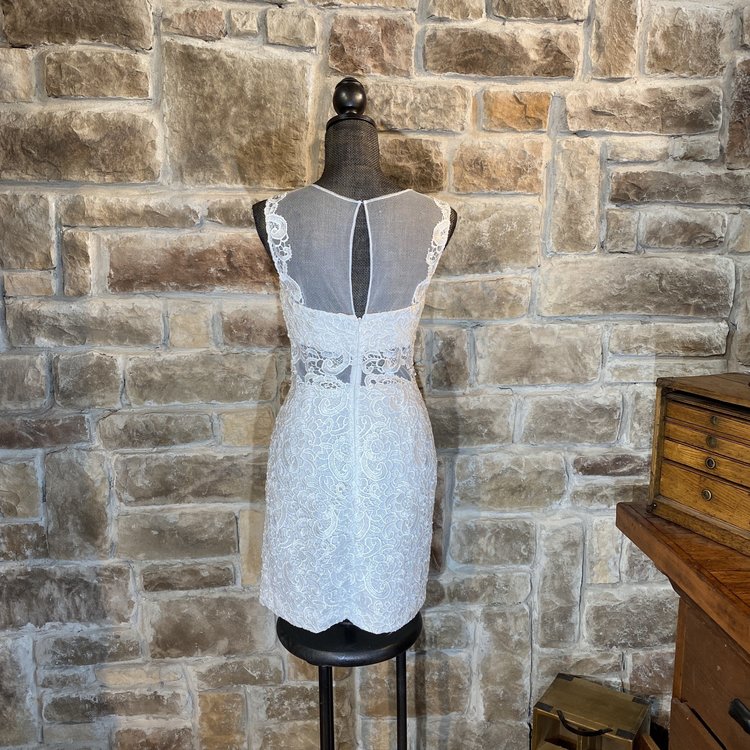 Aqua Ivory Lace Sheath with Illusion