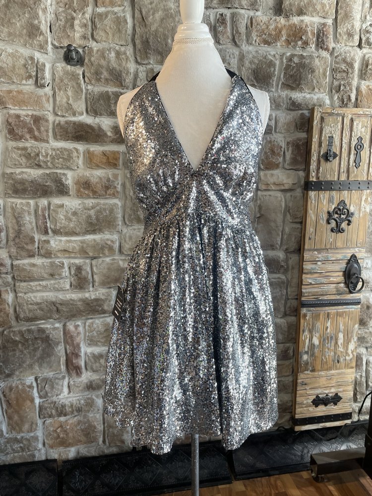 Halter Open Back Sequin Dress, Size XL