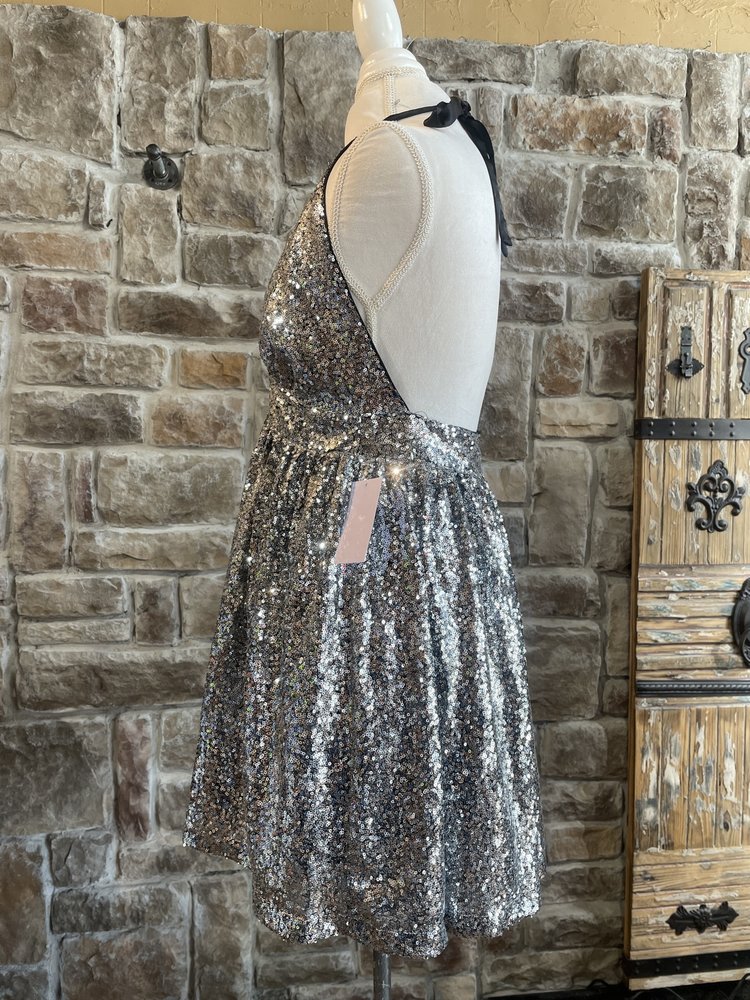 Halter Open Back Sequin Dress, Size XL