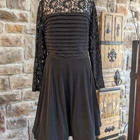 Betsy & Adam Black Lace Sleeve Crinoline Skirt Dress, Size 14W