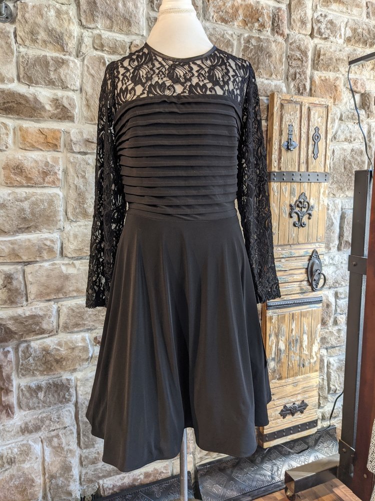 Betsy & Adam Black Lace Sleeve Crinoline Skirt Dress, Size 14W