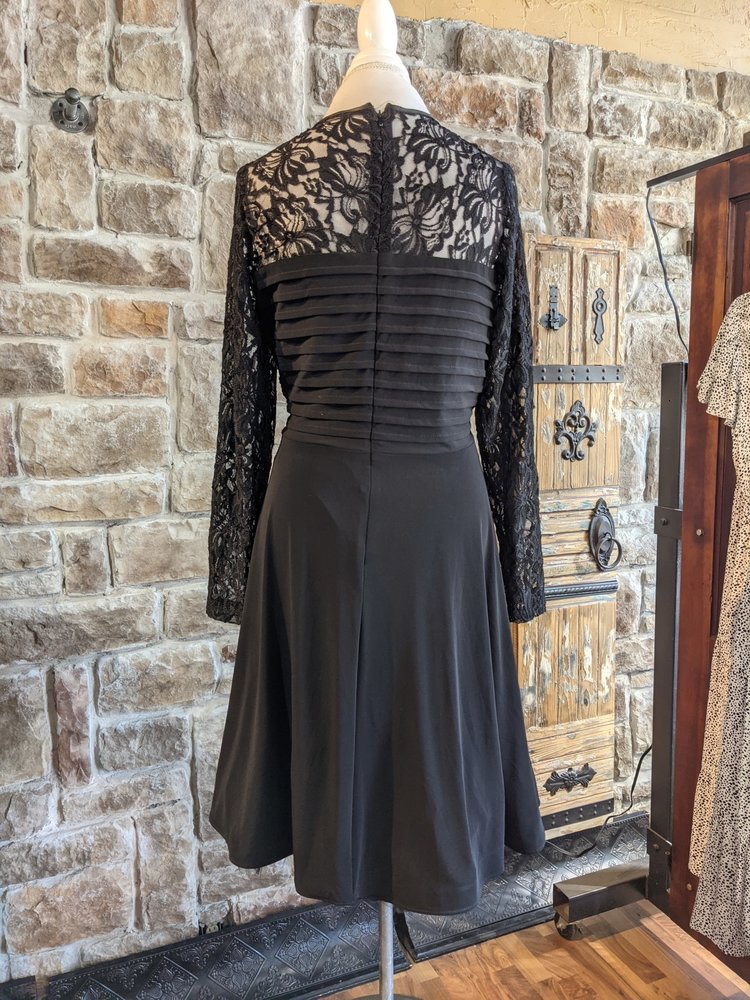 Betsy & Adam Black Lace Sleeve Crinoline Skirt Dress, Size 14W