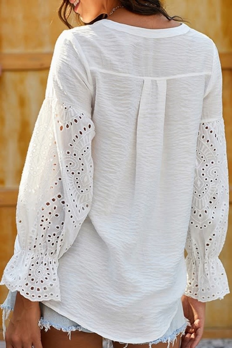 C+D+M White Gauzy Eyelet Blouse