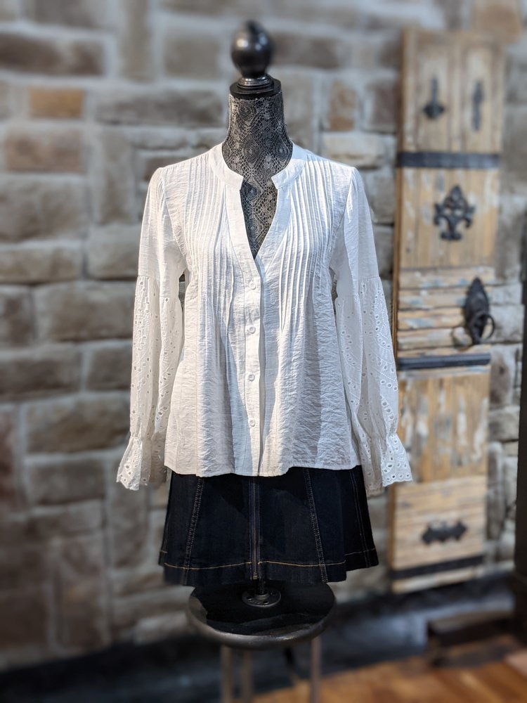 C+D+M White Gauzy Eyelet Blouse