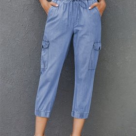 Blue Drawstring Waist Cargo Joggers