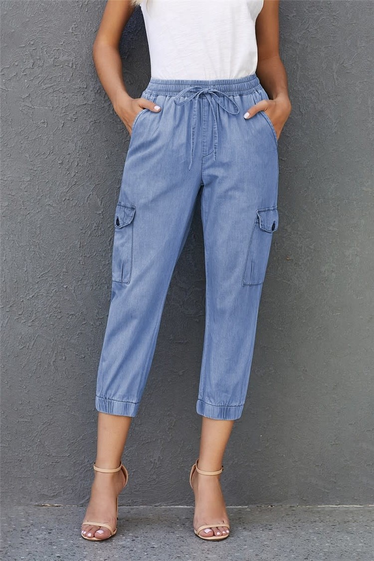 Blue Drawstring Waist Cargo Joggers