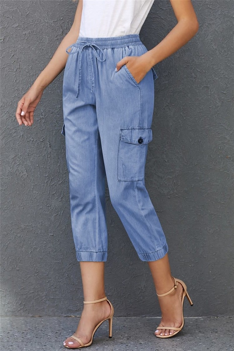 Blue Drawstring Waist Cargo Joggers