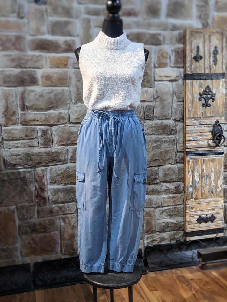 Blue Drawstring Waist Cargo Joggers