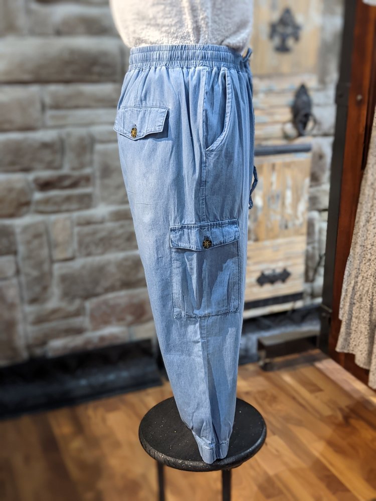 Blue Drawstring Waist Cargo Joggers