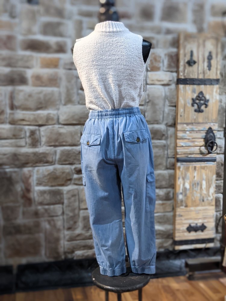 Blue Drawstring Waist Cargo Joggers