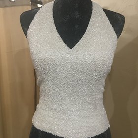 Caché Ivory Beaded Halter Top Size 4