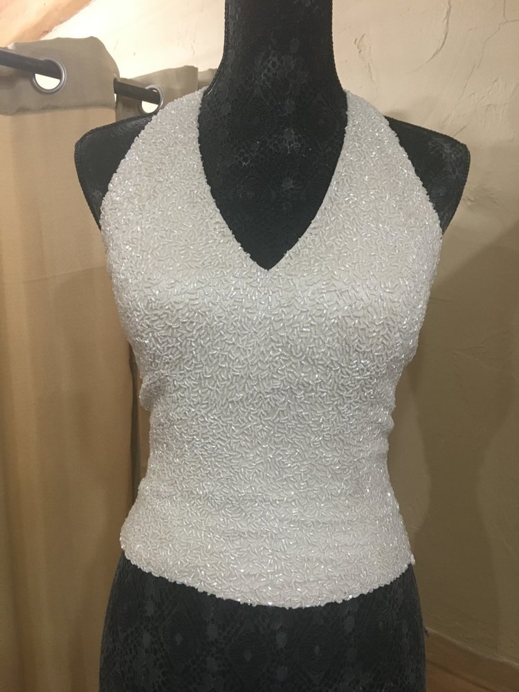 Caché Ivory Beaded Halter Top Size 4