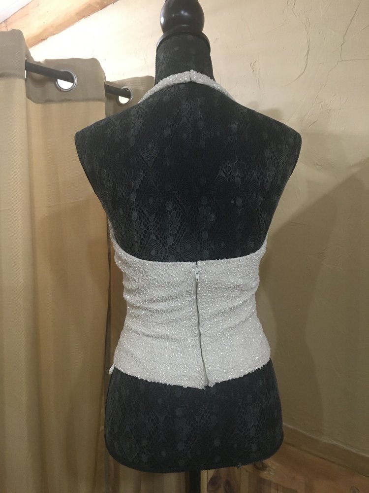 Caché Ivory Beaded Halter Top Size 4