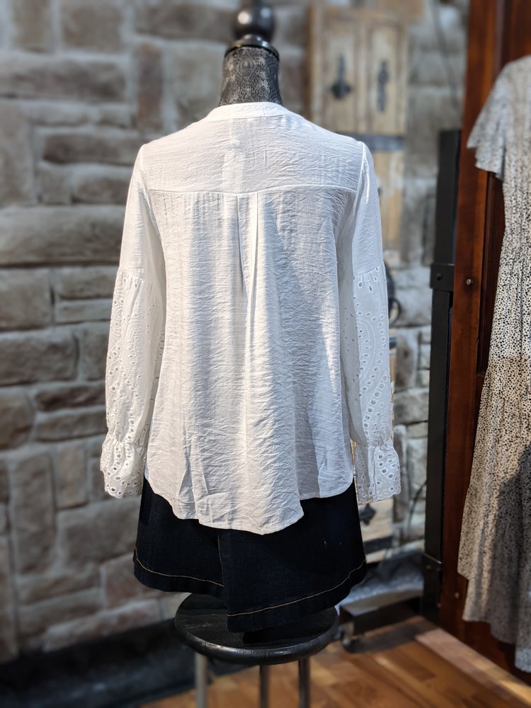 C+D+M White Gauzy Eyelet Blouse