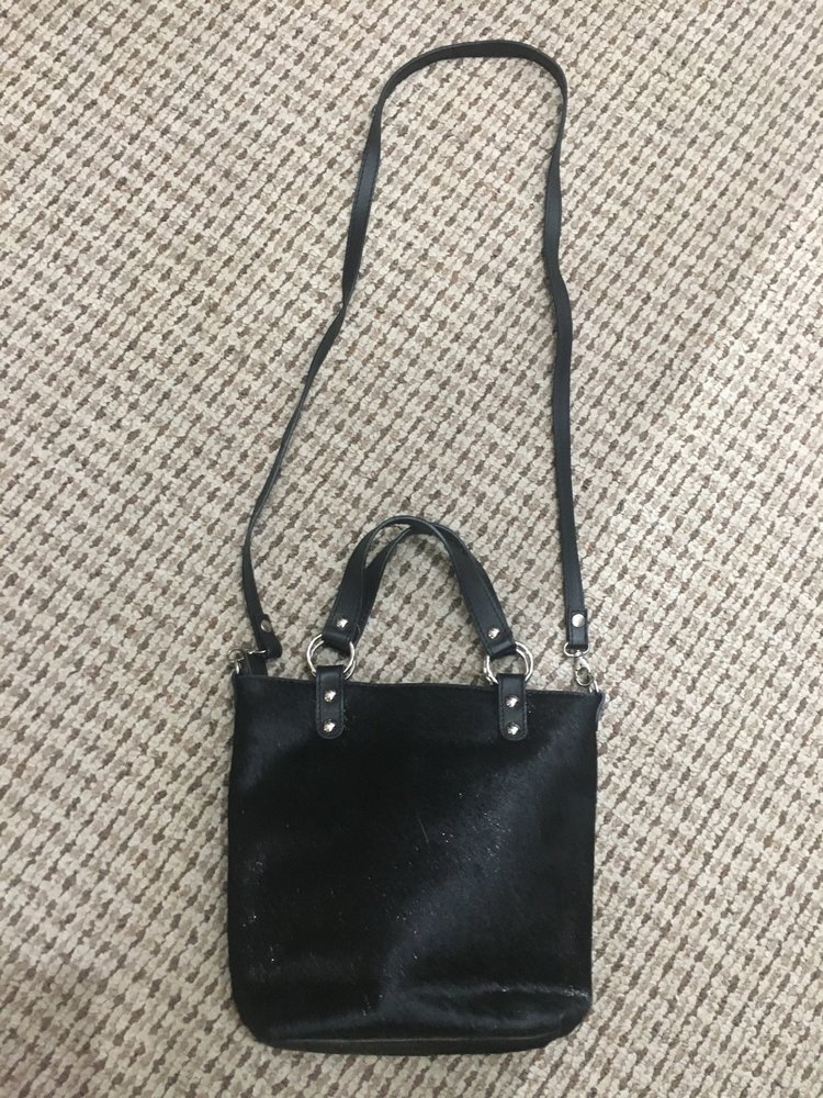 Maurizio Taiuti Black and Silver Cowhide and Leather Crossbody