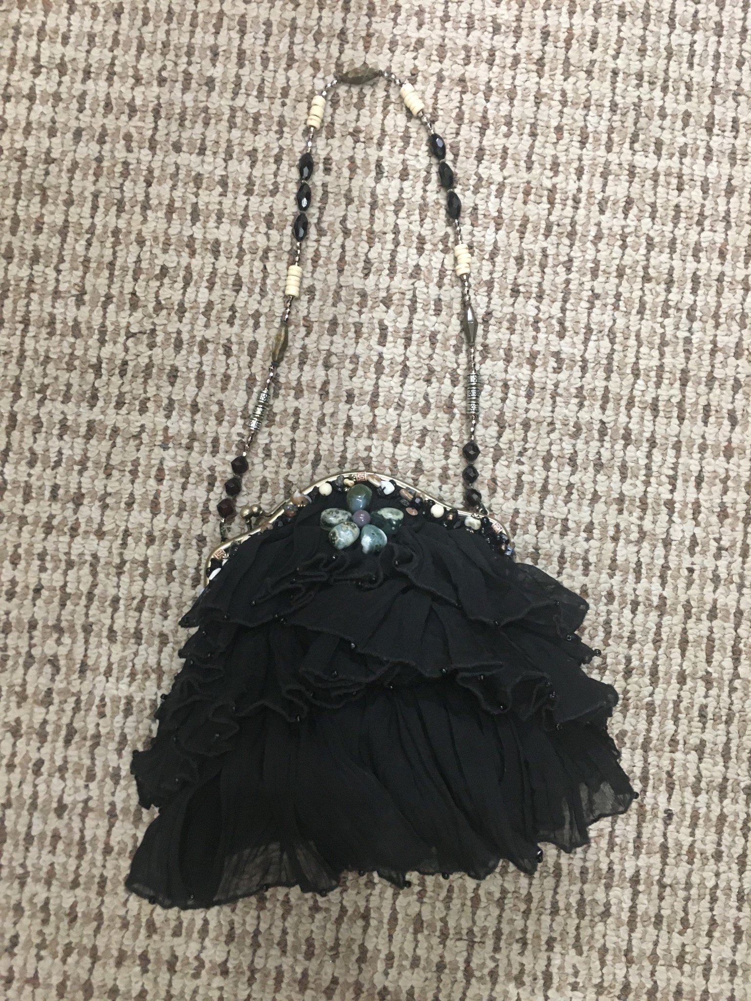 Mary Frances Vintage Black Ruffled Stone Mary Frances Bag