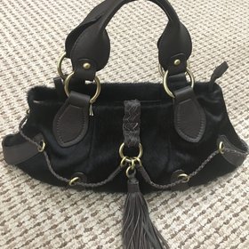 Dark Brown Leather and Cowhide Handbag