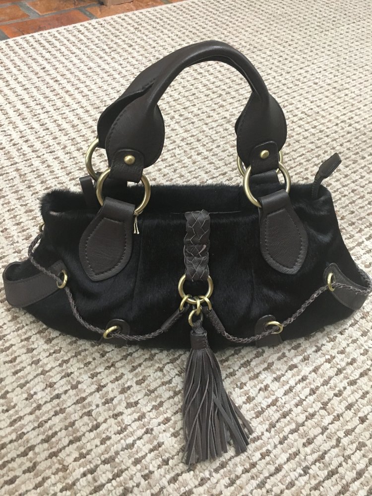 Dark Brown Leather and Cowhide Handbag
