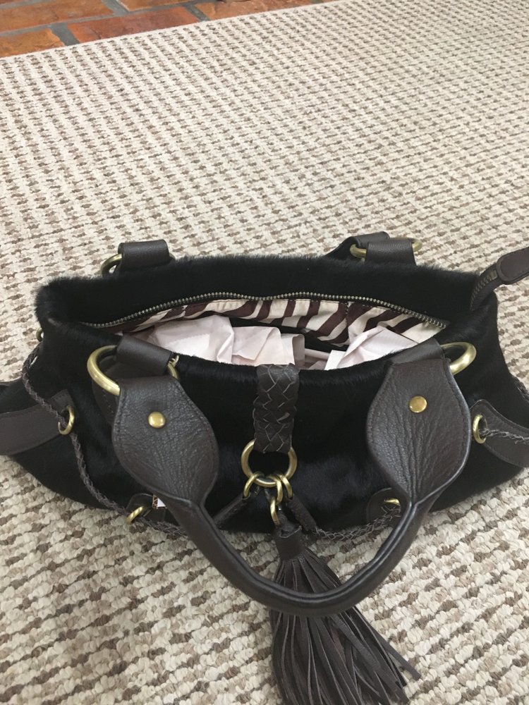 Dark Brown Leather and Cowhide Handbag