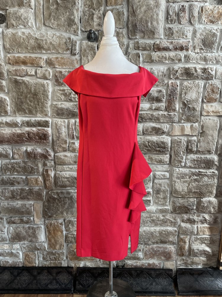 SLNY Red Sheath Dress with Ruffle Detail, Size 20W
