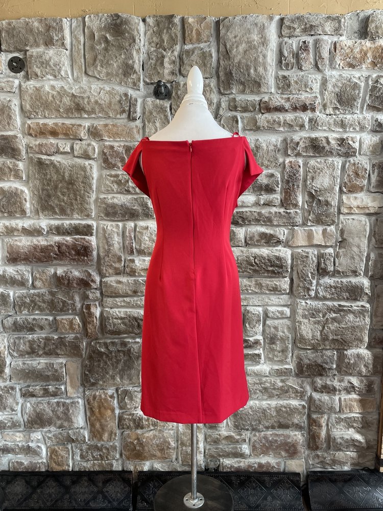 SLNY Red Sheath Dress with Ruffle Detail, Size 20W