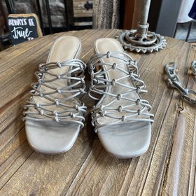 Nordstrom Taupe Knotted Leather Slide Sandal, Size 7.5