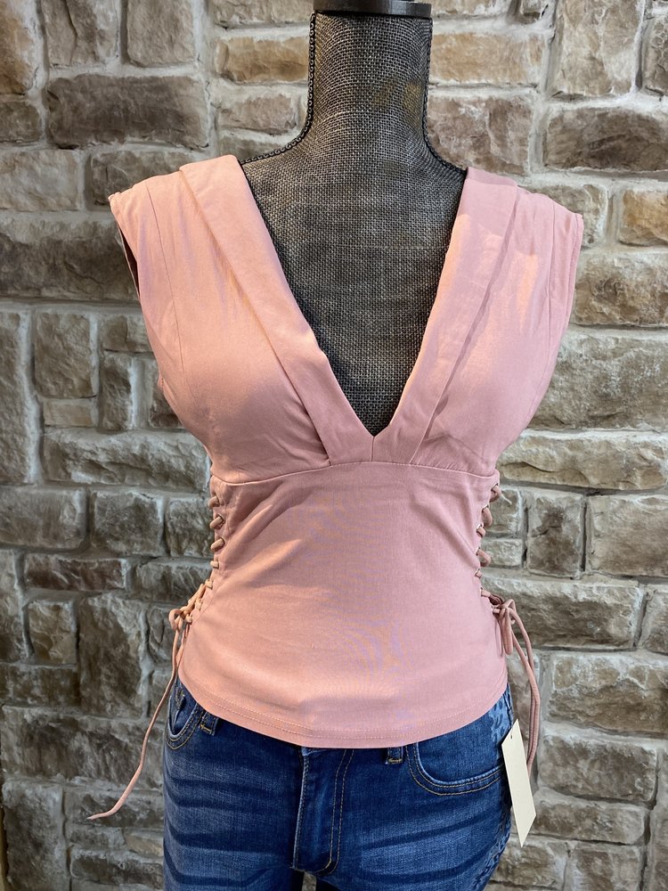 Oh Yes Dusty Pink Side Lace-Up Top