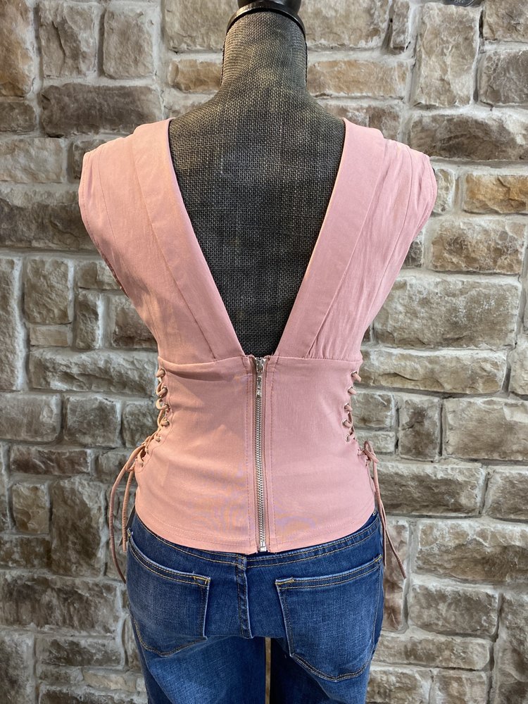 Oh Yes Dusty Pink Side Lace-Up Top