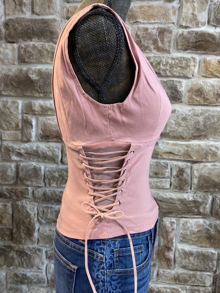 Oh Yes Dusty Pink Side Lace-Up Top