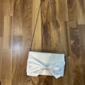 Badgley Mischka White Satin Badgley Mischka Blinged Bow Clutch