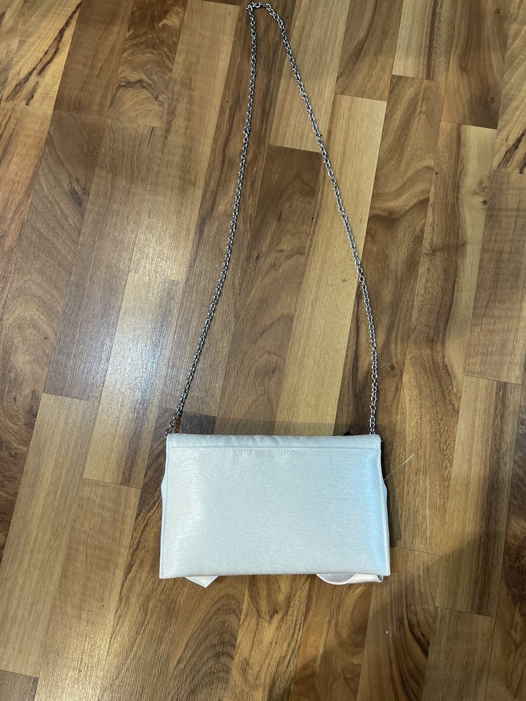 Badgley Mischka White Satin Badgley Mischka Blinged Bow Clutch