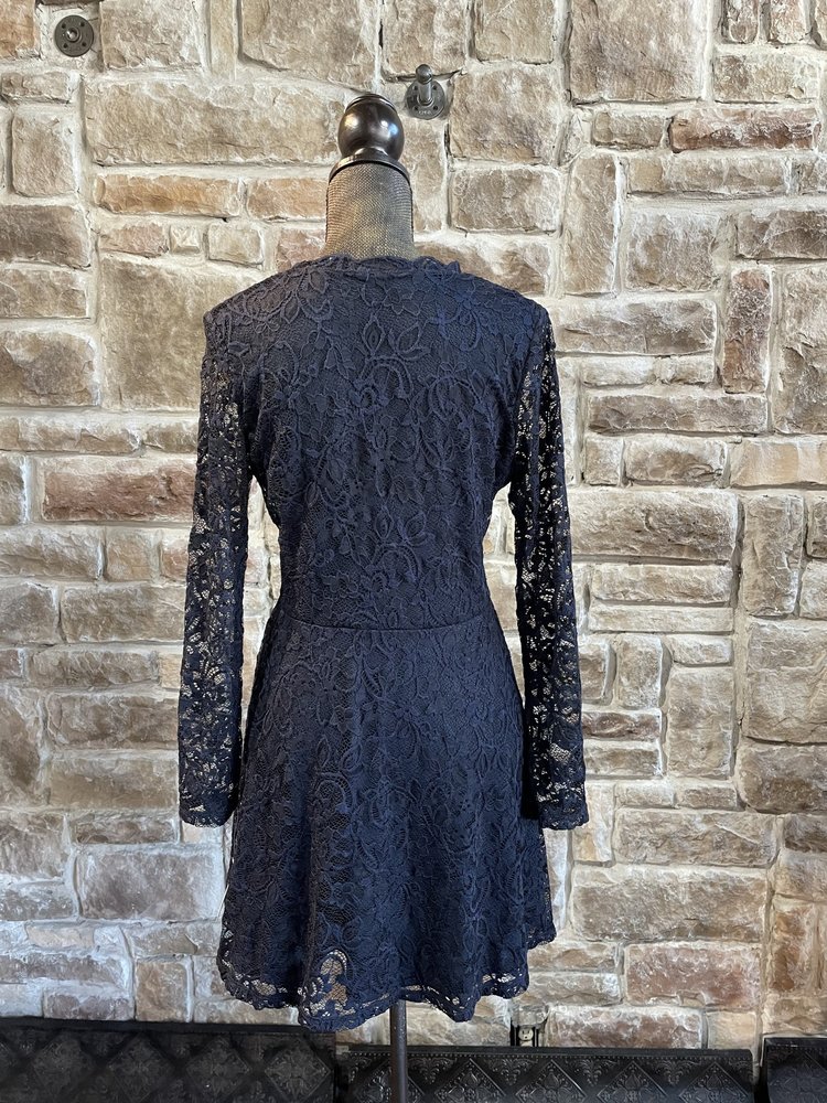 Fish Bowl Navy Lace Fit & Flare Dress, Size L