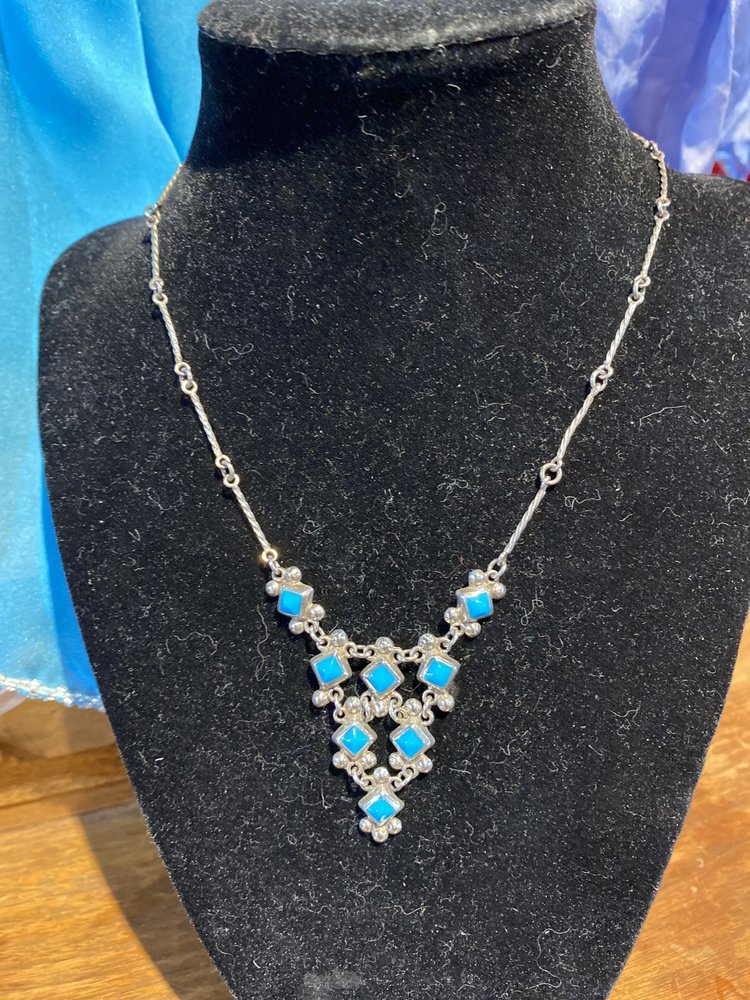Sterling Silver with Blue Stones Necklace